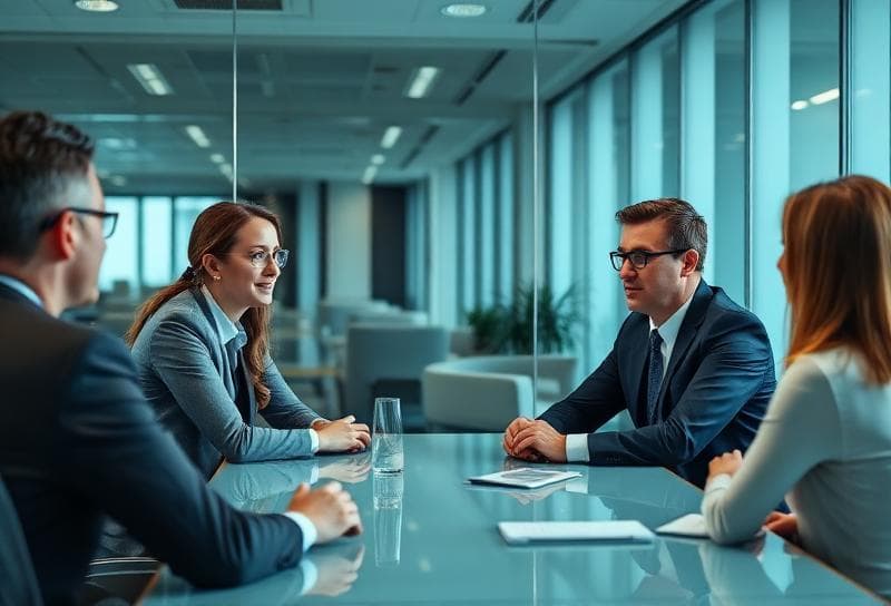 An employer discussing work with candidates in person